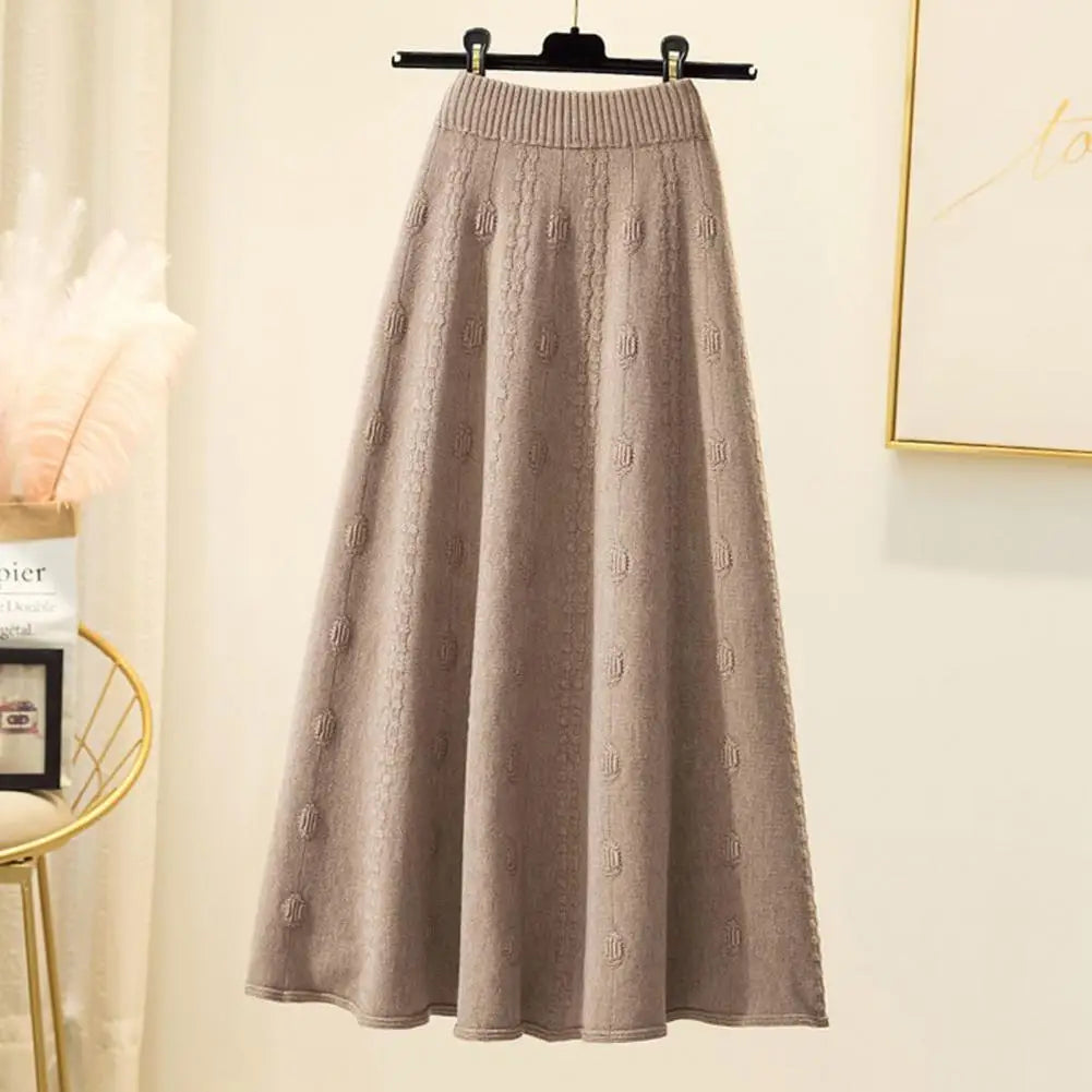 Casual Knit Skirt Large Hem Skirt Elegant Women's Knitting Skirt with High Waist A-line Design Solid Color Jacquard for Autumn