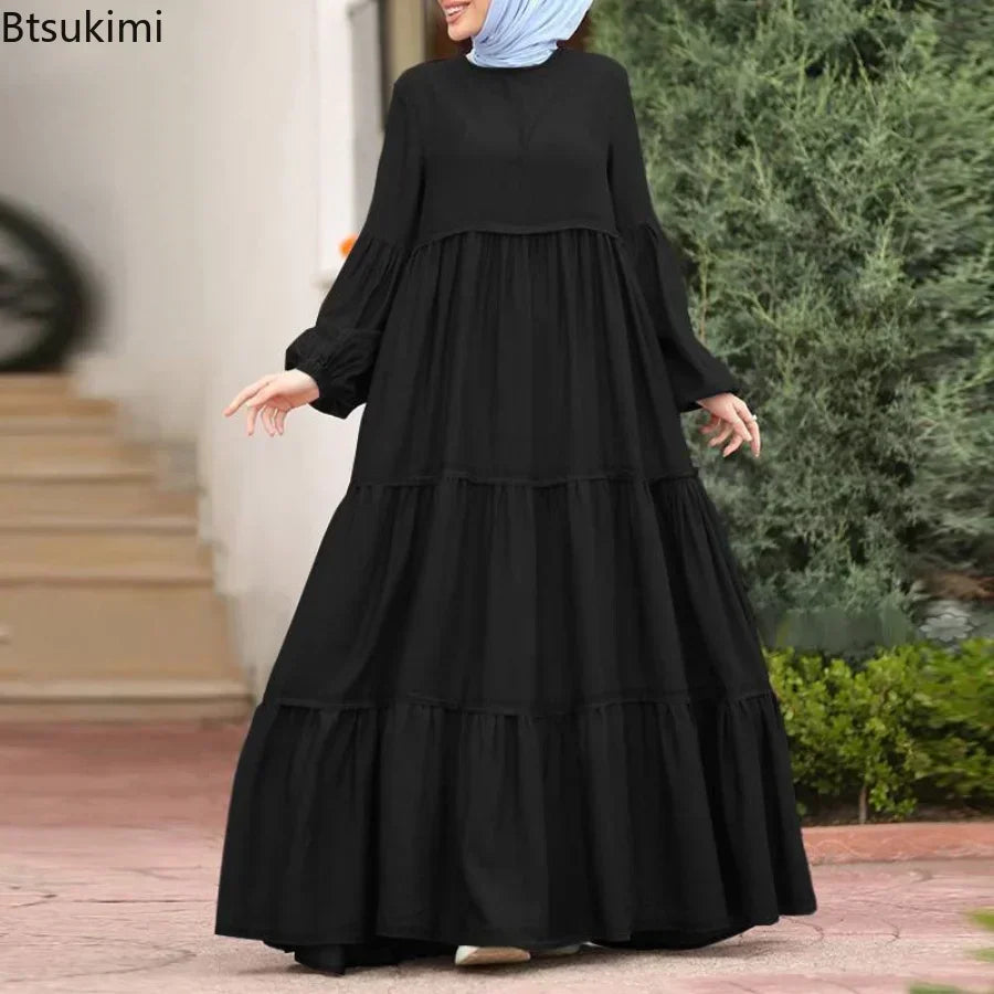 New 2025 Women's Casual Sun Dress Fashion Loose Muslim Dress Abaya Long Sleeve Islam Clothing  Abayas Women Dubai Robe Oversized