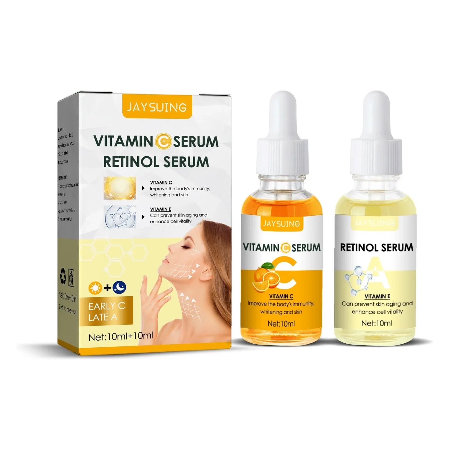 Vitamin C Whitening Face Serum Hyaluronic Acid Retinol Facial Essence Purifying Serum Dark Spot Remover Skin Care 2PCS/Set