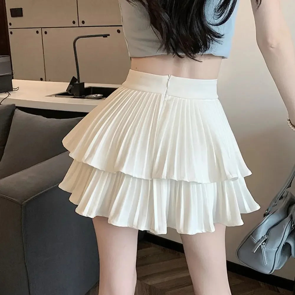 Double Layer Cake Skirt Fashion Summer High Waist Short Skirt Built in Shorts Black Tennis Skirt