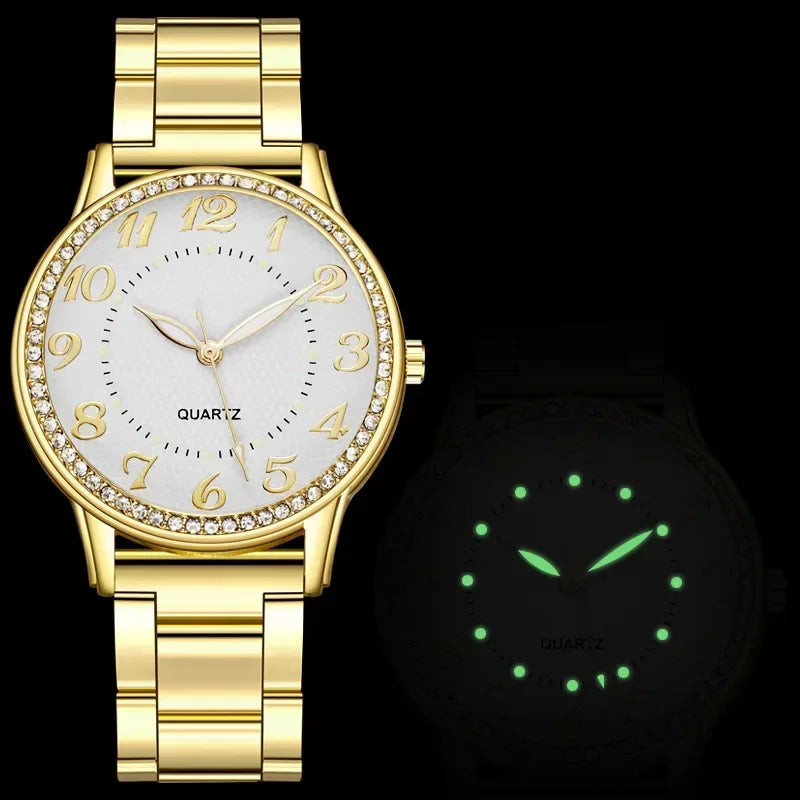 Luxury Brand Women Watch 2024 New Fashion Simple Rhinestone Steel Band Watch Ladies Big Dial Quartz Clock Bracelet Clock