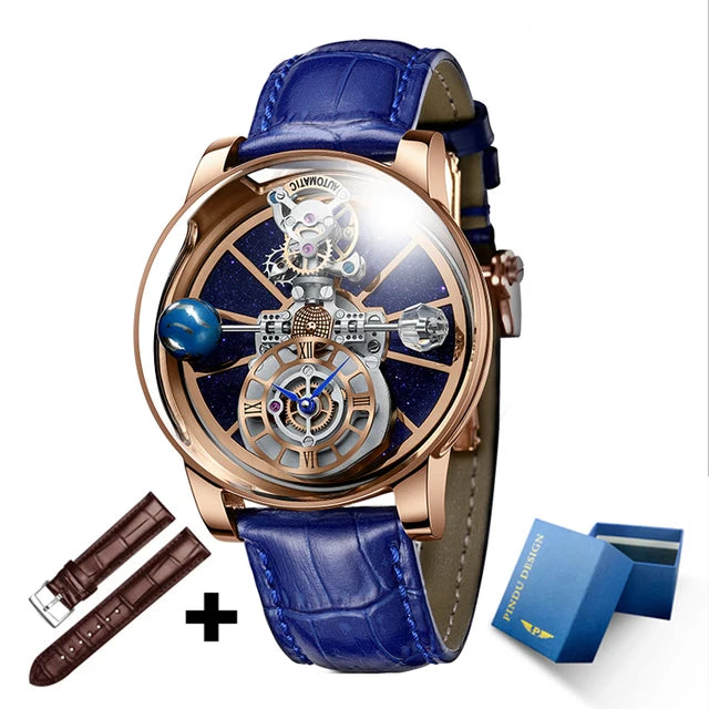 2023 PINDU Watch Men Golden Blue Jacob&Co Celestial Roulette Quartz Watches Man For Leather Business Men Watch Adjustable Time