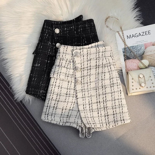 Irregular High Waist Skirt for Women Small Plaid Short Skirt Thin Korean Fashion Skirts Clothes for Women