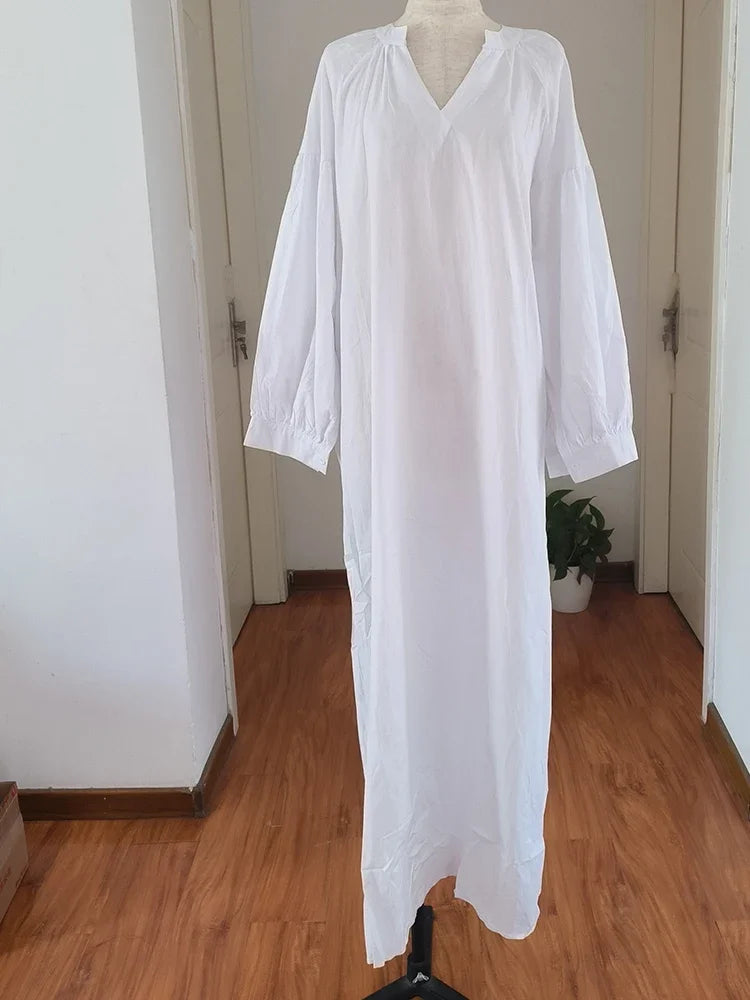 Summer Puff Sleeve Muslim Vesttidos Women Dress Elegant Modest Morocco Cotton Long Dress Islamic Turkey Dubai Eid Jubah Robe