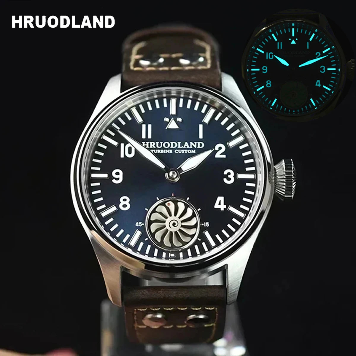 Hruodland Pilot St3620 Retro Men's Manual Mechanical Watch Luxury Sapphire Bgw-9 Night Light Turbine Waterproof 5Bar Reloj Hombr