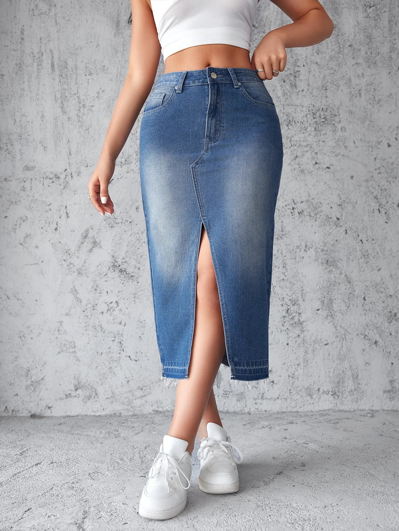 Denim Skirts Wrap Buttocks Dress Solid Washed High Waist Women Pencil Skirt Spliced Pockets Ankle Length Slim Solid Casual