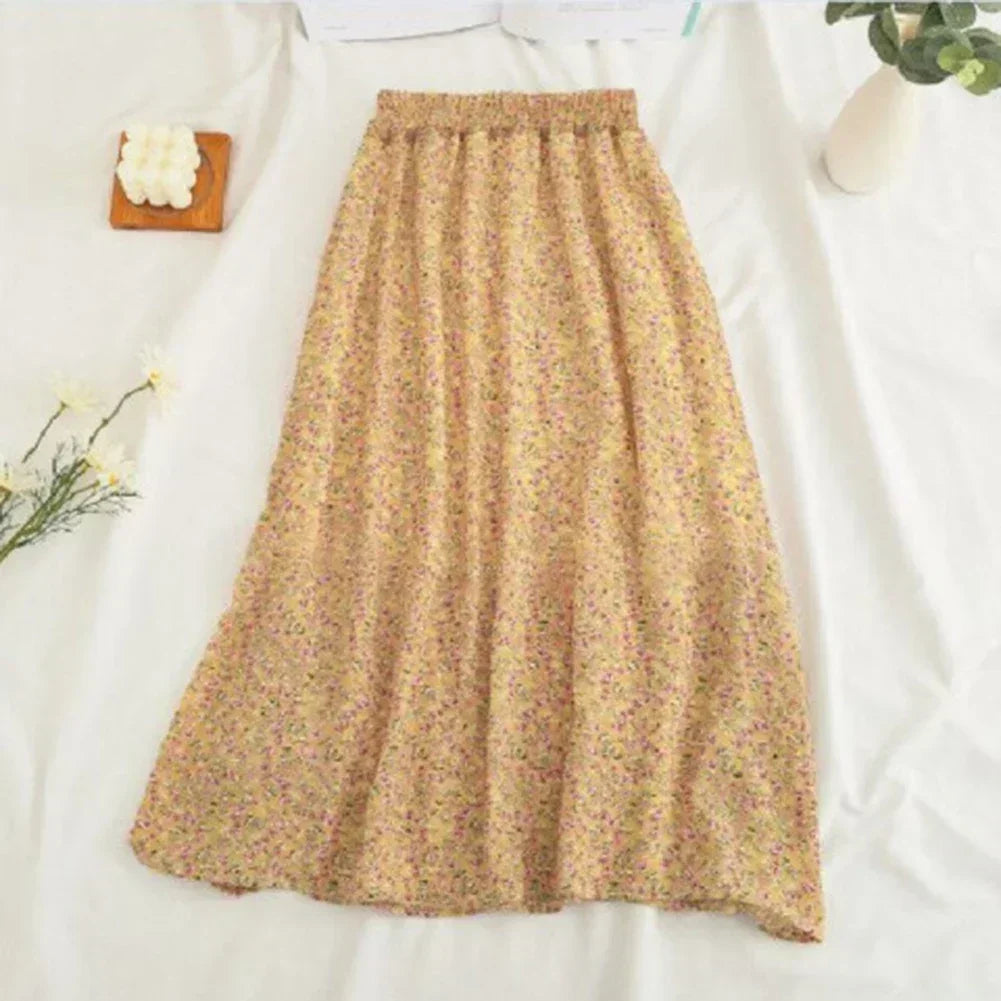 Woman Skirt Summer Korean Fashion Gentle Vintage Floral Slim Versatile Highwaist