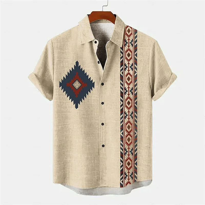 Fashionable and minimalist 3D cotton and linen short sleeved shirt, comfortable hot selling in summer and autumn, African tribal