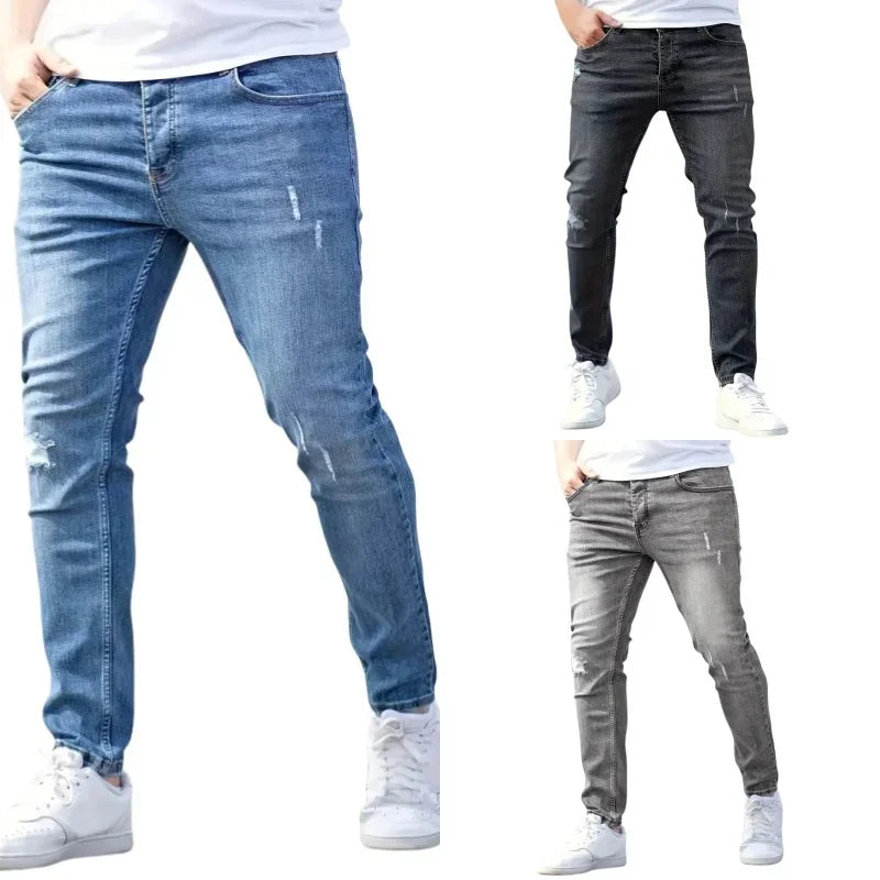 Men's Jeans Stretch Slim Fit Trousers Streetwear Classical Casual Pants Skinny Zipper Denim Designer Clothes Black Blue