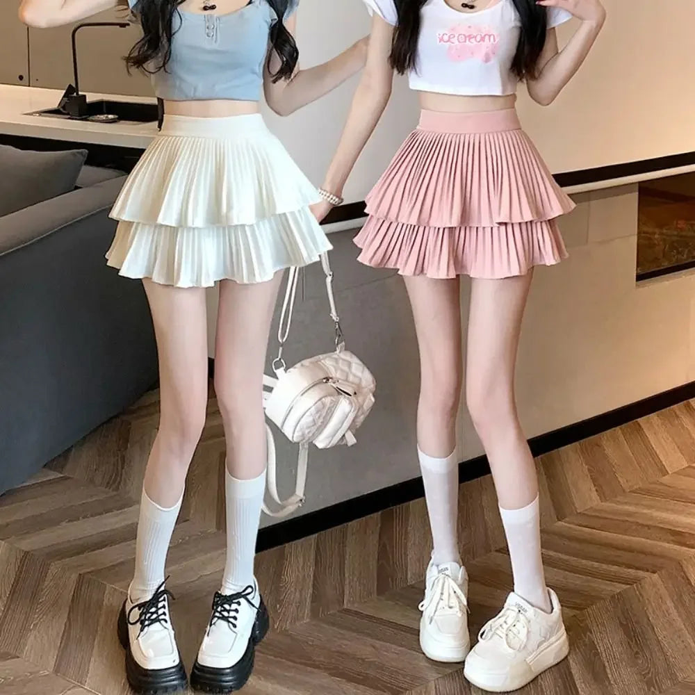 Double Layer Cake Skirt Fashion Summer High Waist Short Skirt Built in Shorts Black Tennis Skirt