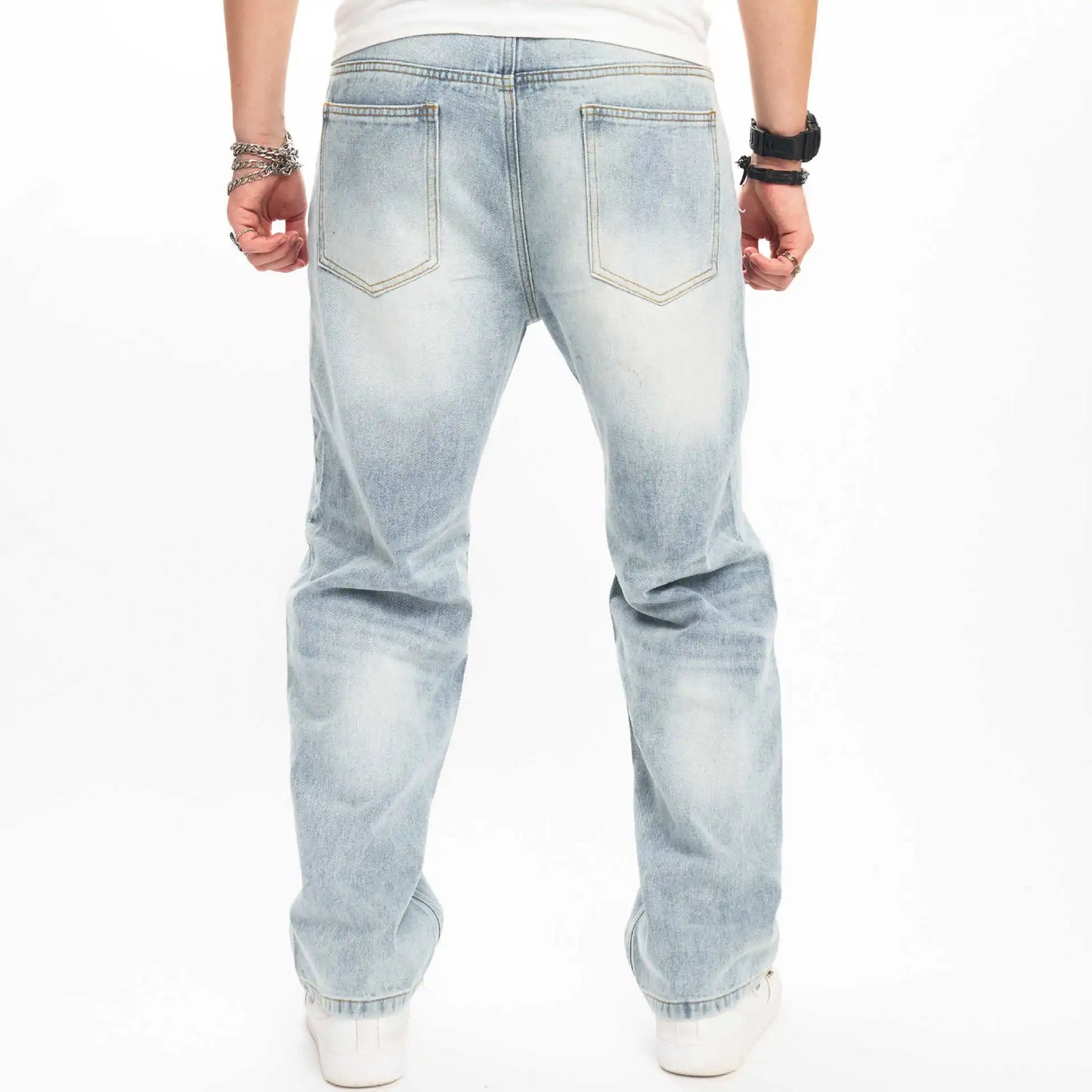 European and American Street Fashion Brand Monkey High Street Men's Jeans, Loose and Casual Wide-leg Straight Jeans. XS-XXL