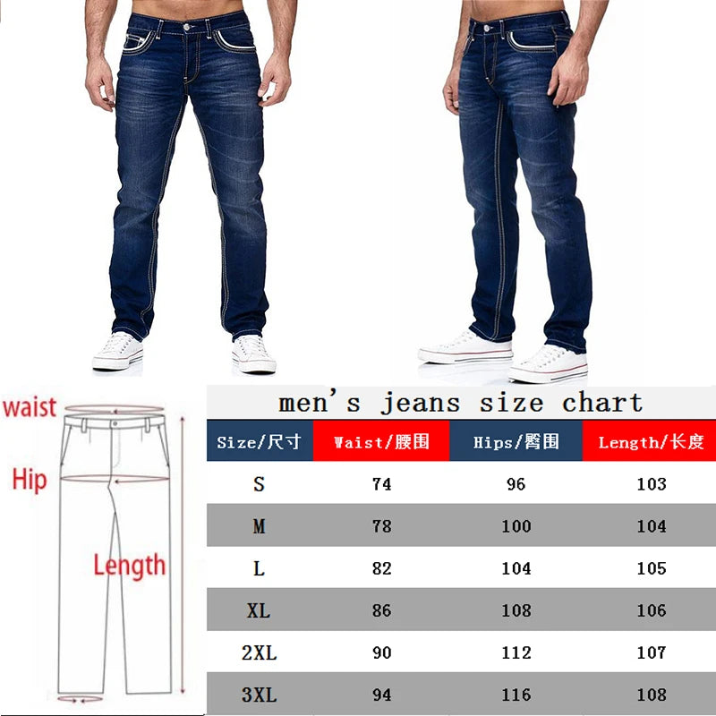 2025 New Fashion Trend High Quality Jeans Classic Straight Pants High Street Blue Washed solid color elastic slim fit Jeans Men