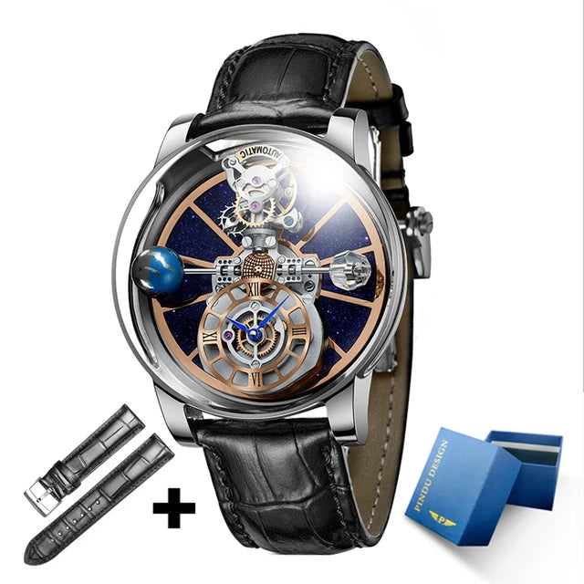 2023 PINDU Watch Men Golden Blue Jacob&Co Celestial Roulette Quartz Watches Man For Leather Business Men Watch Adjustable Time