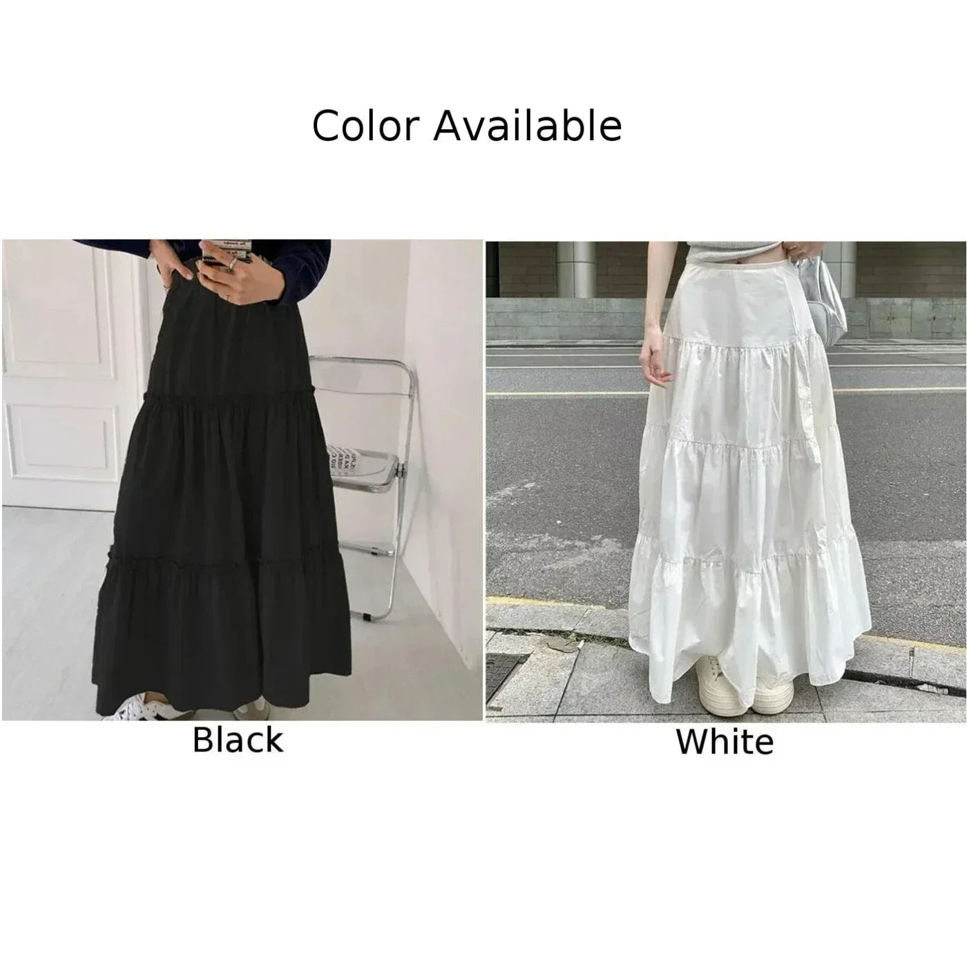 Women Pleated Cake A-Line Boho Long Skirts Fashion Flowy Tiered Maxi Longuette