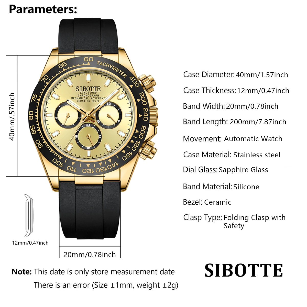 SIBOTTE 2024 Men's Watches Gold Luxury Men Mechanical Wristwatch Automatic Watch For Men Sapphire Mirror Waterproof Sports Clock