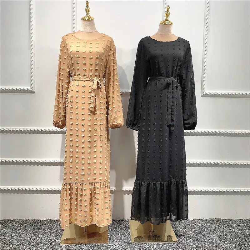 Three-dimensional Jacquard Muslim Abayas Fashion Women's Dress Fashion Middle Eastern Maxi Dress Solid Robe Caftan Muslim Dress