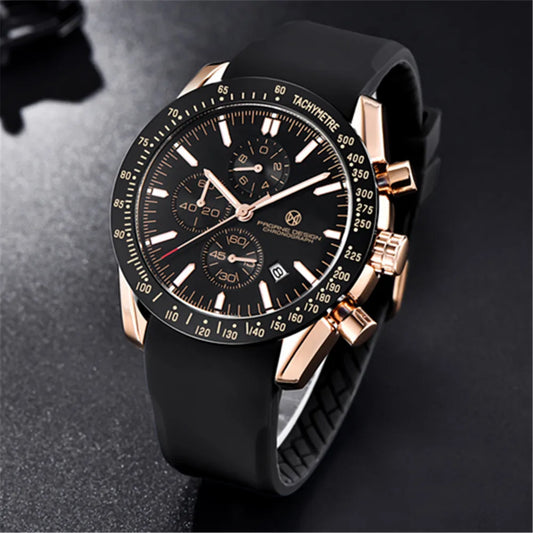 2023 PAGRNE DESIGN Men Quartz Watches 45MM Top Waterproof Luxury Business Sapphire Stainless Steel Relogio Masculino 5140