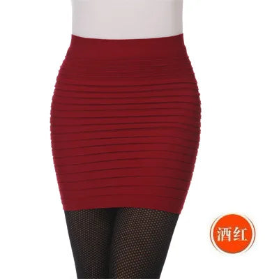 Summer Business Office Short Elastic Pleated Skirt Women High Waist Slim Skirts High Waist Bodycon Mini Skirt Korea Pencil Skirt