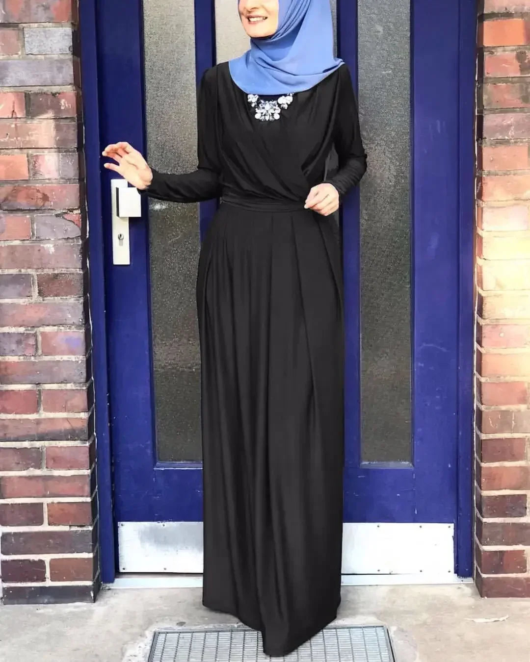 Women Middle East Abaya Dress Islamic Clothing Solid Color Turkey Caftan Hijab Saudi Muslim Solid Dress Abaya Floor-length Dress