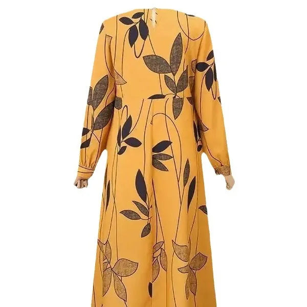 Muslim Printed Long Sleeve Dress for Women Casual Bohemian Robes Holiday Muslim Dress Dubai Full Length Abaya Turkey Spring Robe