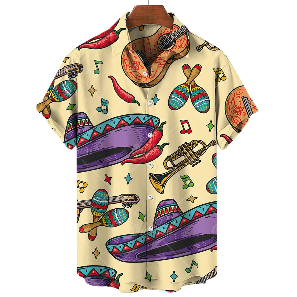 Vintage Men's Shirt Mexican style 3D Print Men's Clothing Summer  Casual Hawaii Beach Hawaiian Harajuku Fashion Holiday Shirt