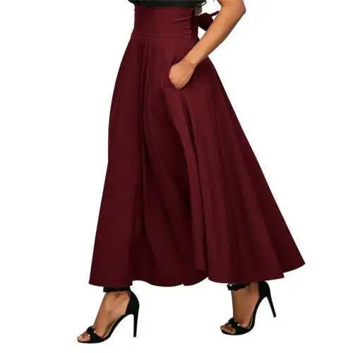 Y2k Fashion Vintage Casual Women Skirts Swing Stretch High Waist Plain Office Lady Elegant Long A-Line Skirt Streetwear Clubwear