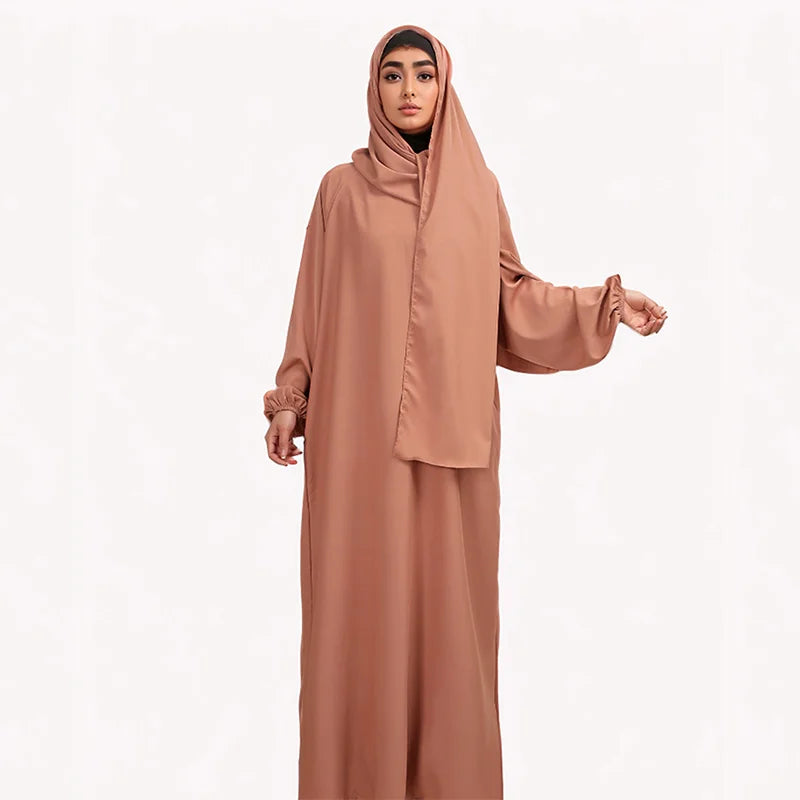 New Hijab And Abaya Dress One Set Ramadan Khimar Abaya Dubai Saudi Arabia Turkey Islam Muslim Modest Dress Prayer Clothes Women