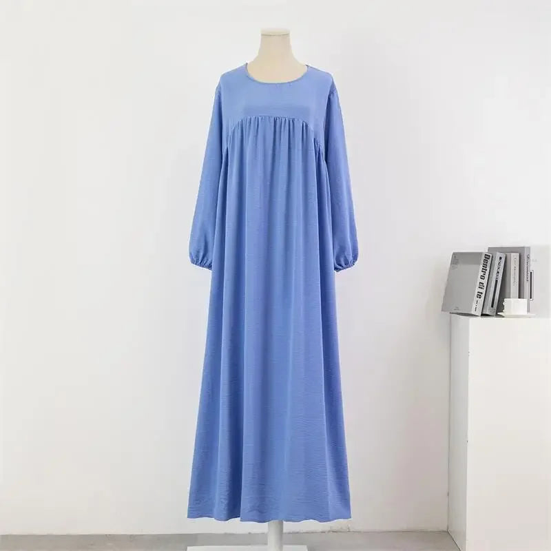 Spring Autumn Muslim Dress Women Loose Maxi Dresses Fashion Female Full Sleeve Casual Solid Pockets Robe Long Dresses Vestidoes