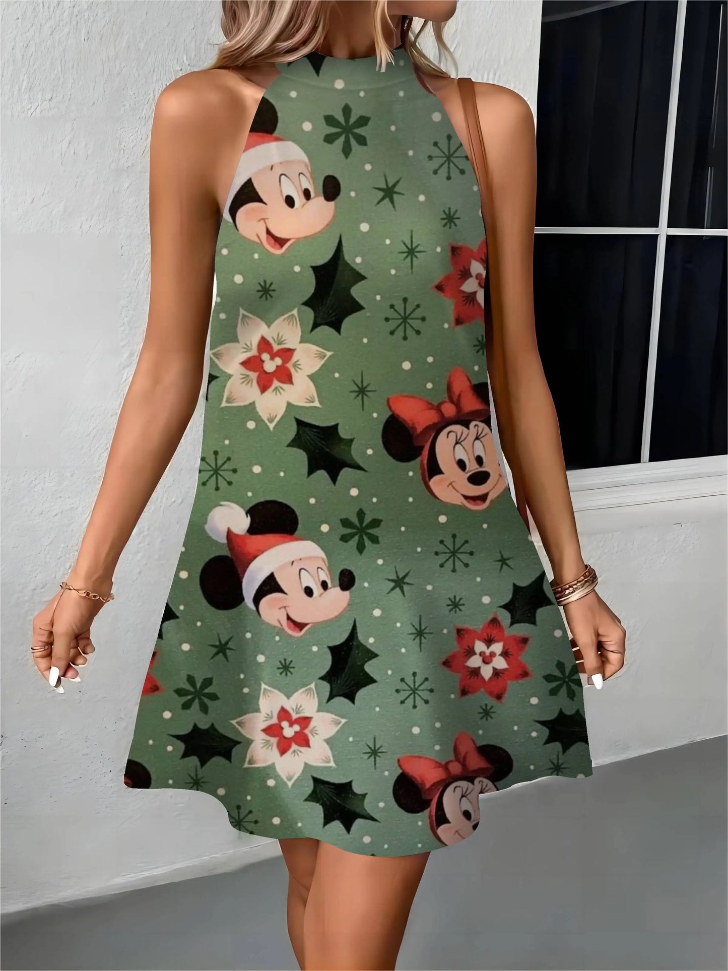 Midi Dresses Beach Dress Minnie Mouse Disney Apron Bow Knot Mickey Off Shoulder Womens Fashion Summer 2024 Elegant Women Party