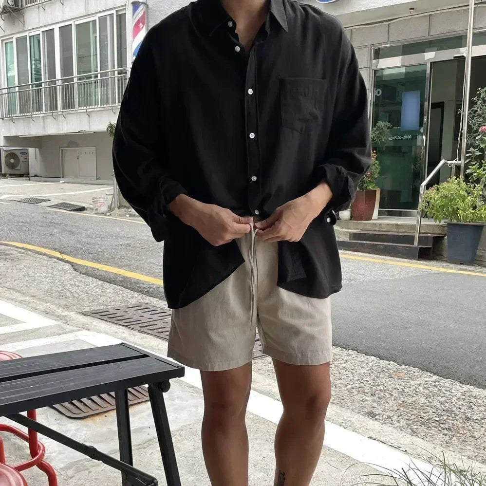 2024 Unisex Oversized Linen Shirt Coat Men's Long Sleeve Casual Loose Fit Fashion Japanese Korean Style Sun Protection Clothing