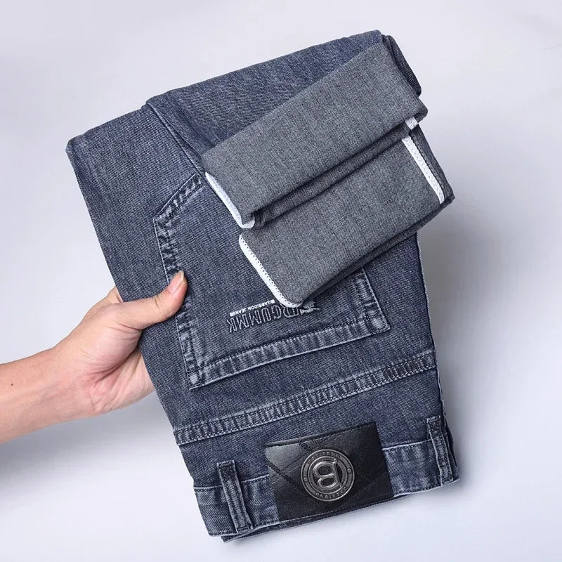 Men's Straight-leg Jeans High-quality Light Luxury Embroidered Casual Versatile Fashion Slimming Smooth Silhouette Style