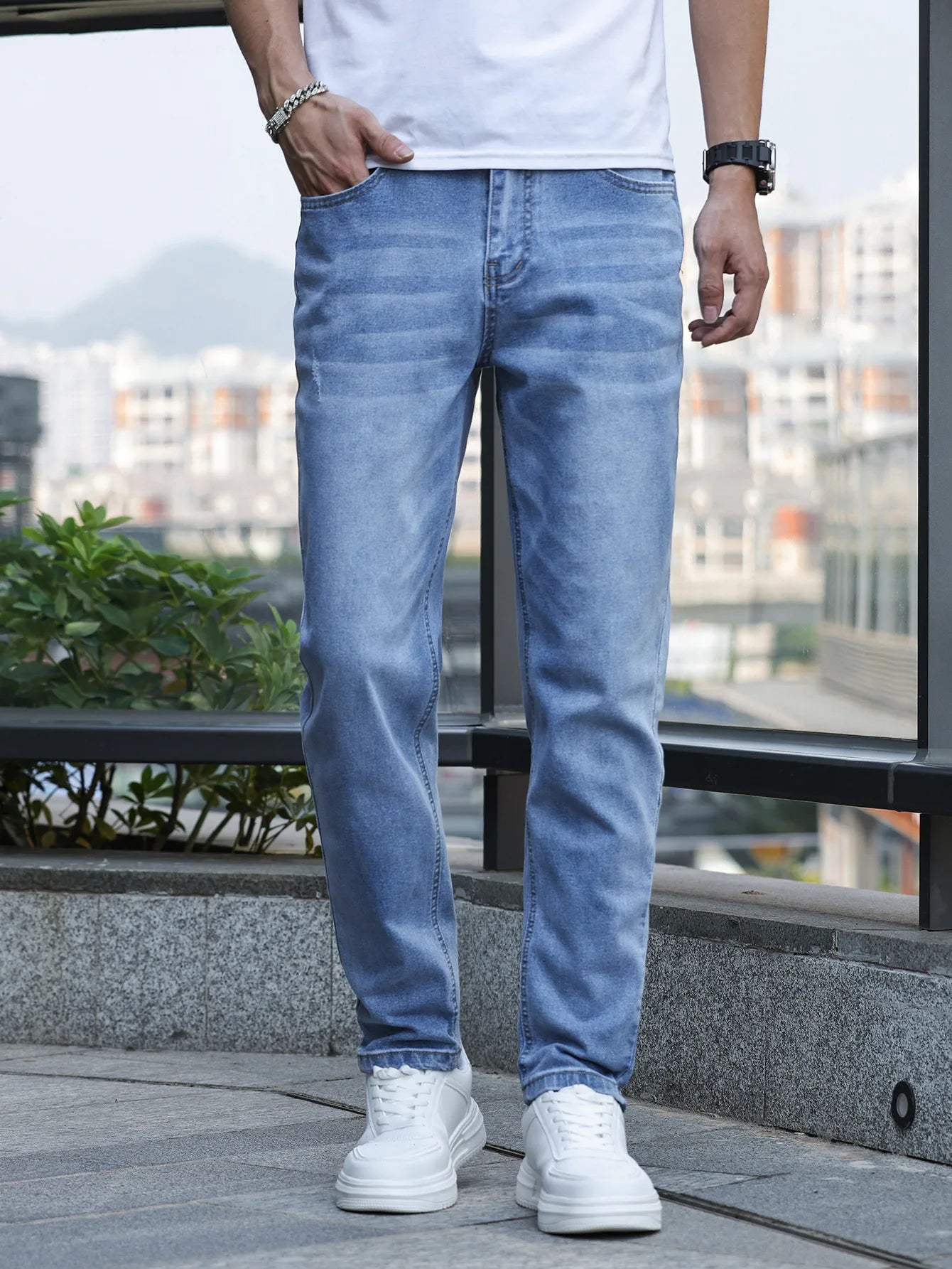 2024 New Men's Fashion Trend High Quality Jeans Classic Retro High Street Washed Slim Fit Men's Jeans