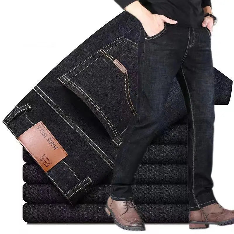 Spring Summer 2024 Solid Business Black Stretch Slim Men's Slim Jeans for Spring and Autumn Casual Pants Men's Luxury Trousers