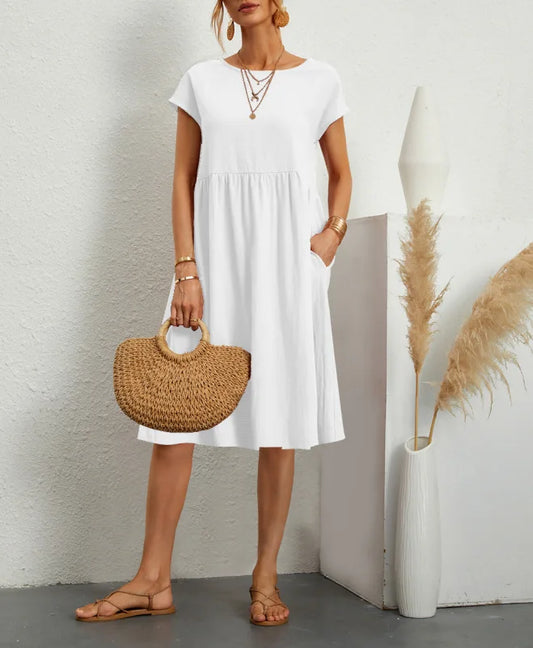 Cotton Elegant Women's Dress for Women 2024 Summer Sexy A-Line Short Sleeve Boho Midi Dresses Woman Robe Femme Mini Dress Ladies