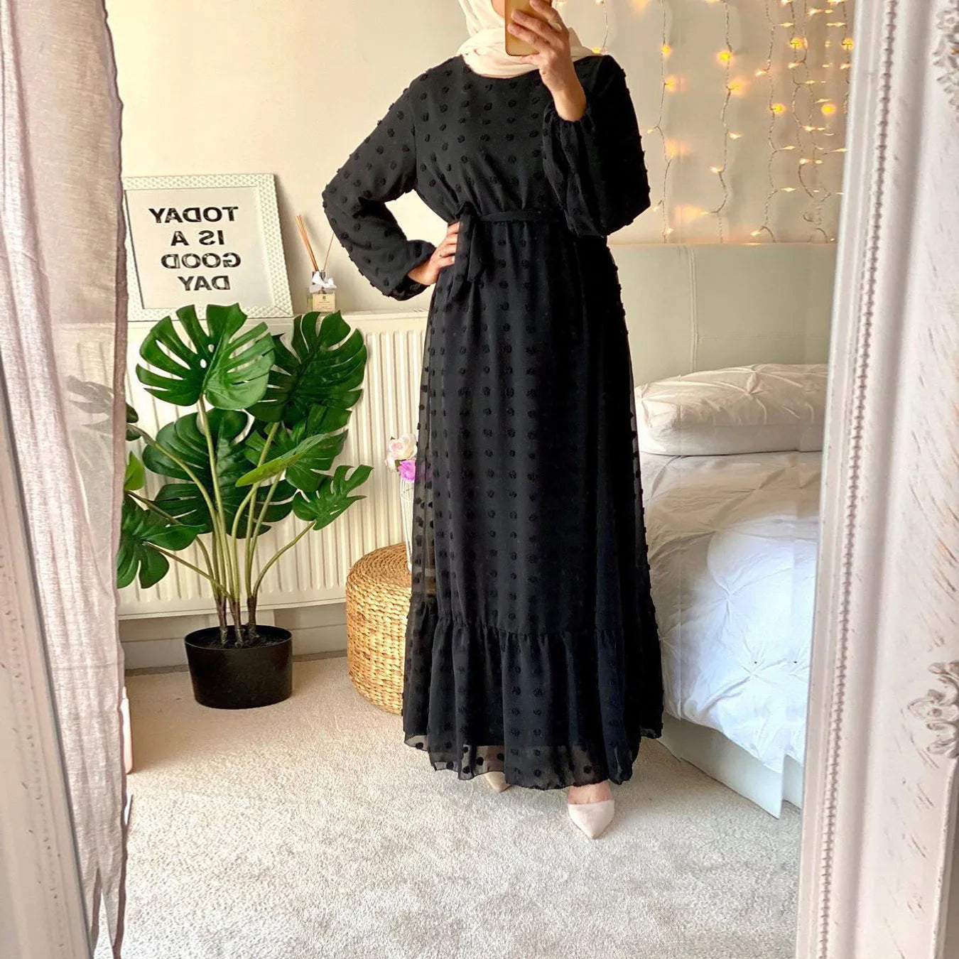 Three-dimensional Jacquard Muslim Abayas Fashion Women's Dress Fashion Middle Eastern Maxi Dress Solid Robe Caftan Muslim Dress