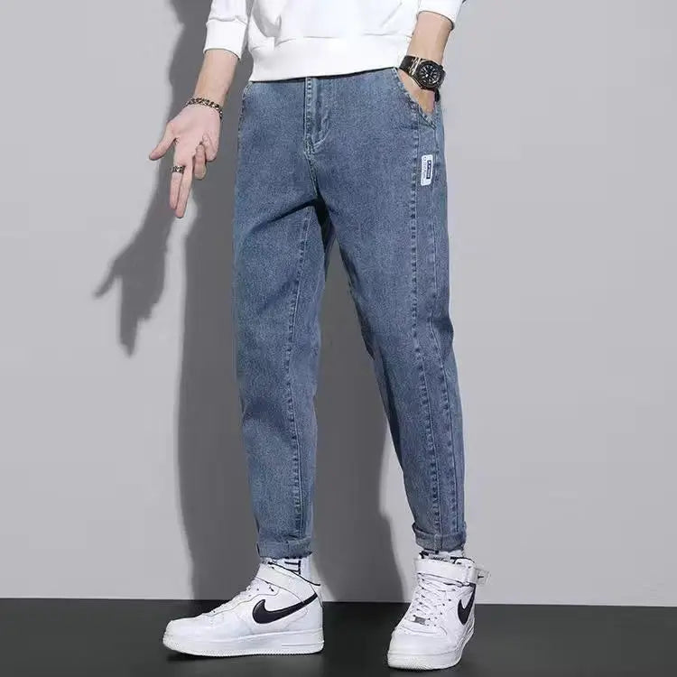 2024 New Arrival Drawstring Gym Clothing Men's Loose Cowboy Leg Jeans Spring Autumn Denim Casual Harem Pants Youth Trendy Jeans