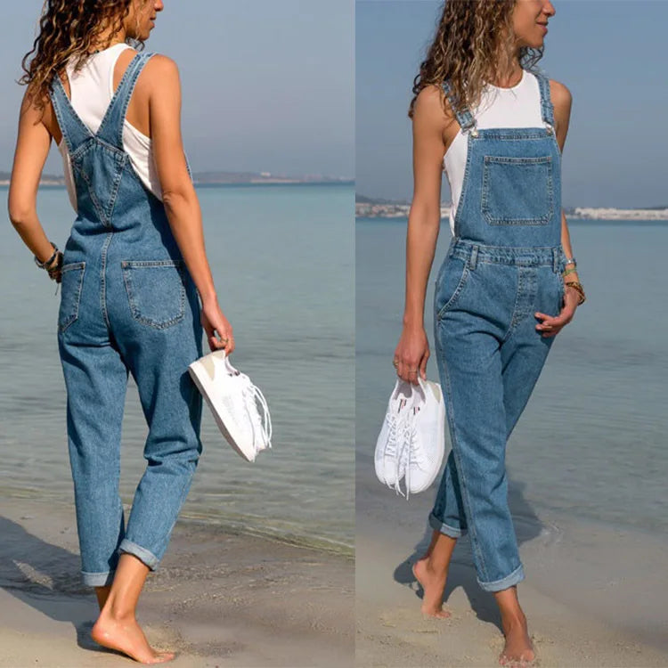 Women's Spring/Autumn Fashion Slimming Denim Suspenders, British Style Loose Leisure Small Leg Pants, Pencil Pants Suspenders