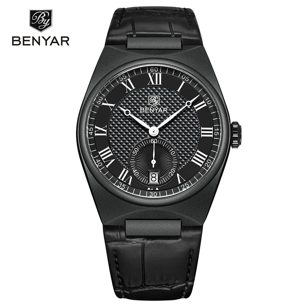 BENYAR 2023 New Business Men Roman numerals Quartz Watches Luxury Waterproof Sports Leather Wristwatches Relogio Masculino