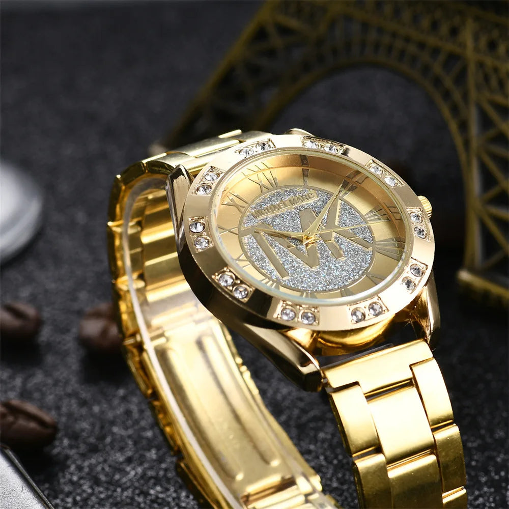 Women Watches Diamond Unisex Quartz Wristwatch For TVK Logo Fashion Stainless Steel Bracelet Gold Men Trendy Clock Watches