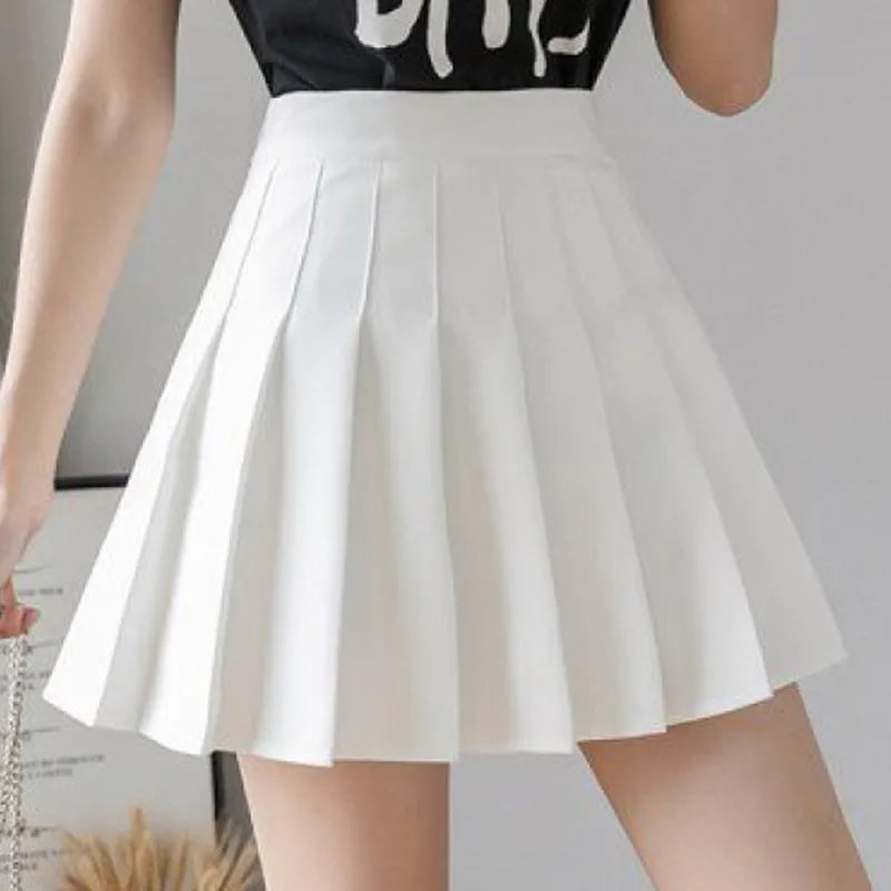 Women High Waist Pleated Skirt Summer Casual Kawaii A-line Plaid Black Tennis Japanese School Uniform Mini Short Skirts For Girl