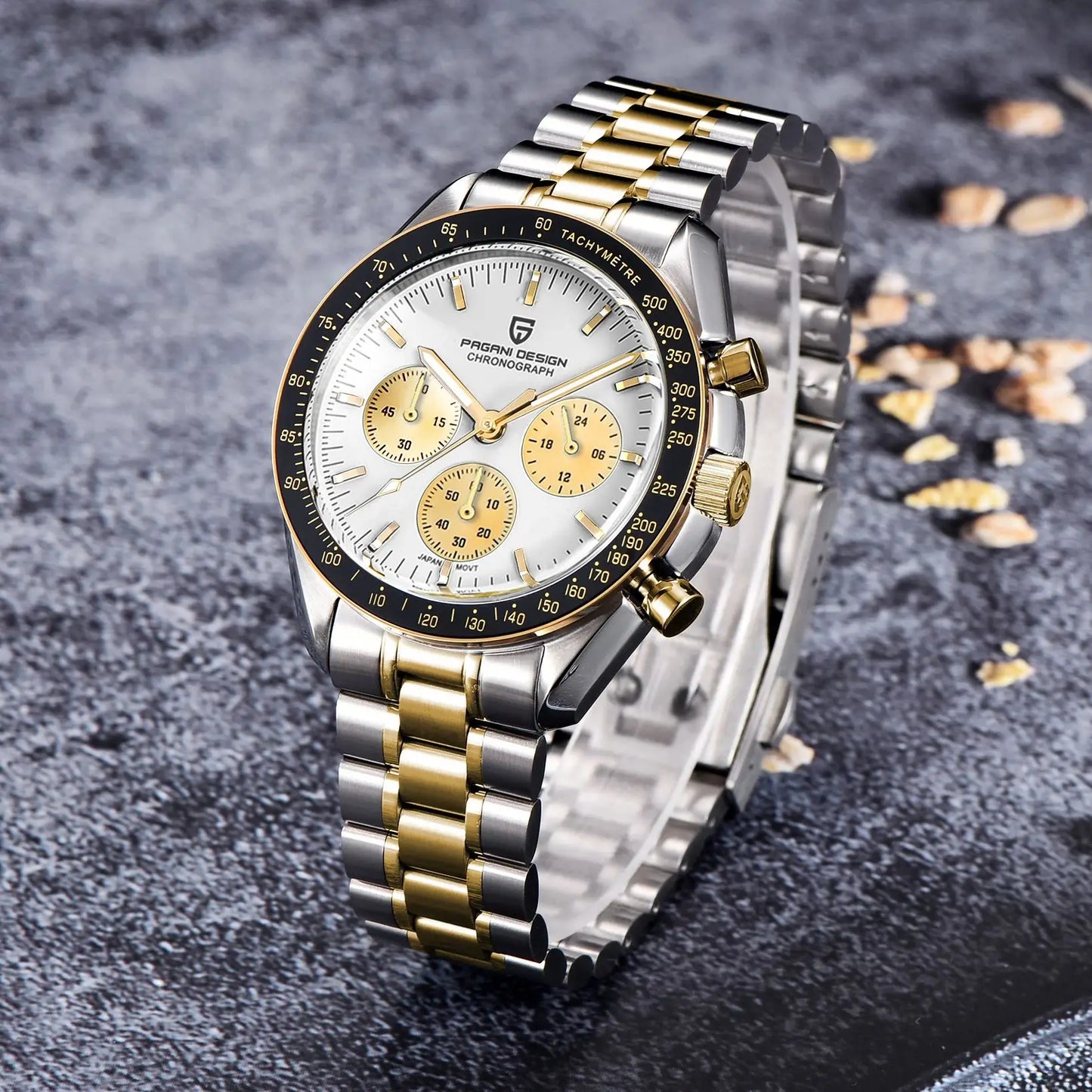 PAGANI DESIGN Silver Gold Moon Watches 2024 New Luxury Quartz Watch men Auto Date Chronograph AR Sapphire crystal Wristwatch Men