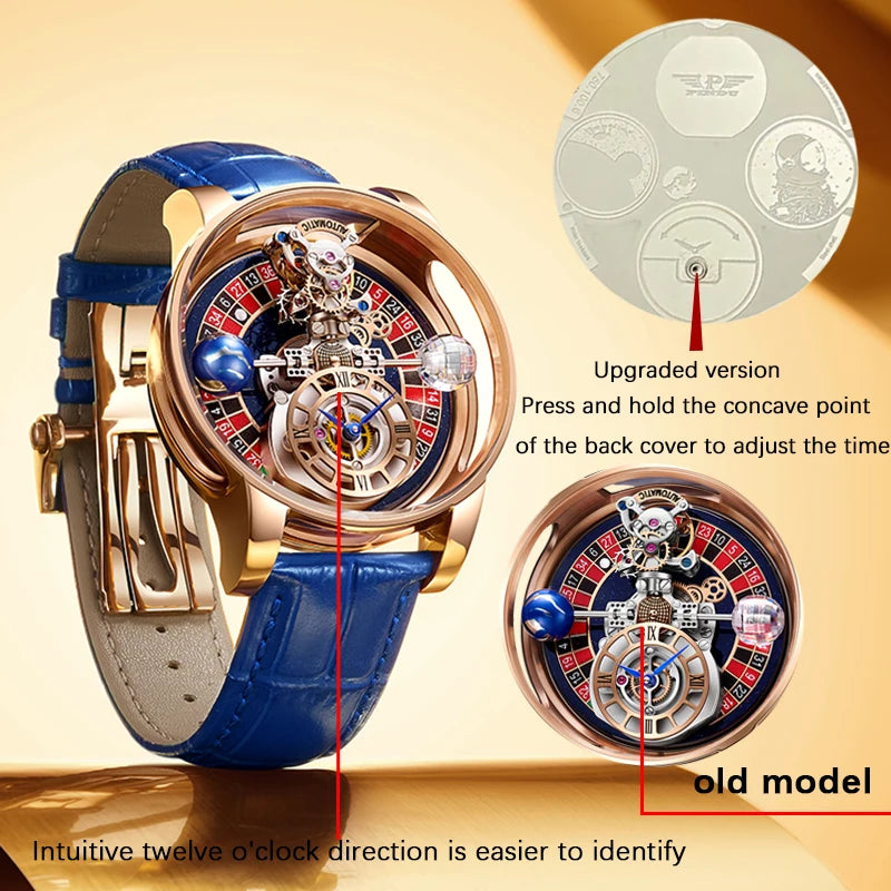 2023 PINDU Watch Men Golden Blue Jacob&Co Celestial Roulette Quartz Watches Man For Leather Business Men Watch Adjustable Time