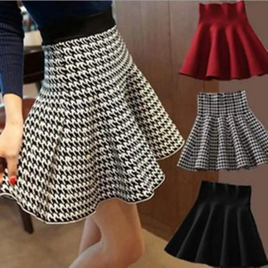 Waist Tight High-Waist 3D Cutting A-line Skirt Autumn Winter Solid Color Skater Mini Skirt Daily Clothing Winter Skirt