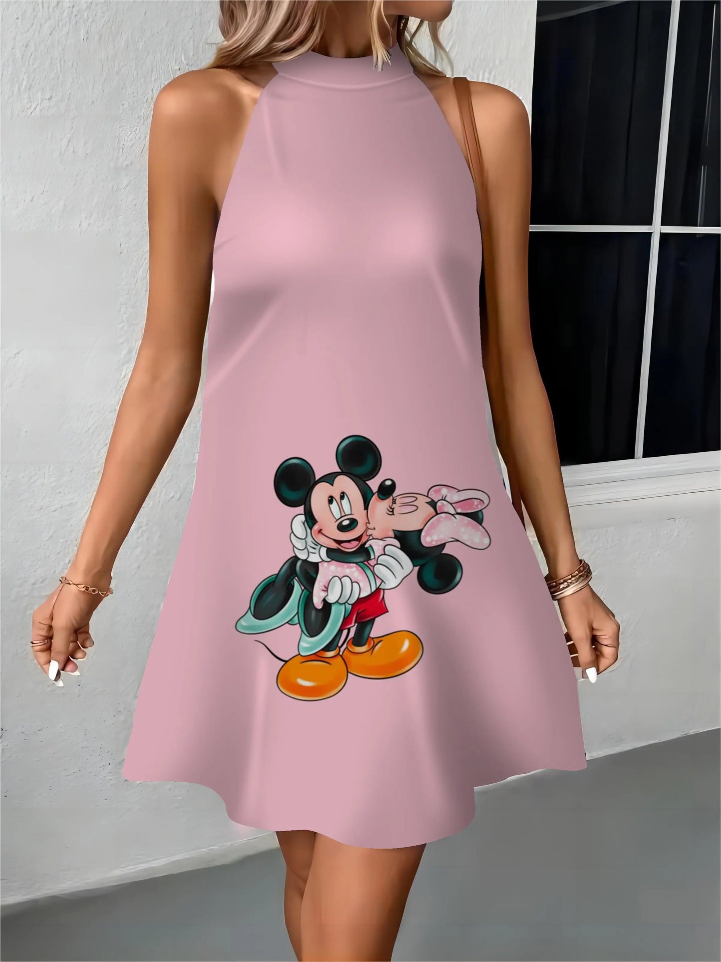 Midi Dresses Beach Dress Minnie Mouse Disney Apron Bow Knot Mickey Off Shoulder Womens Fashion Summer 2024 Elegant Women Party