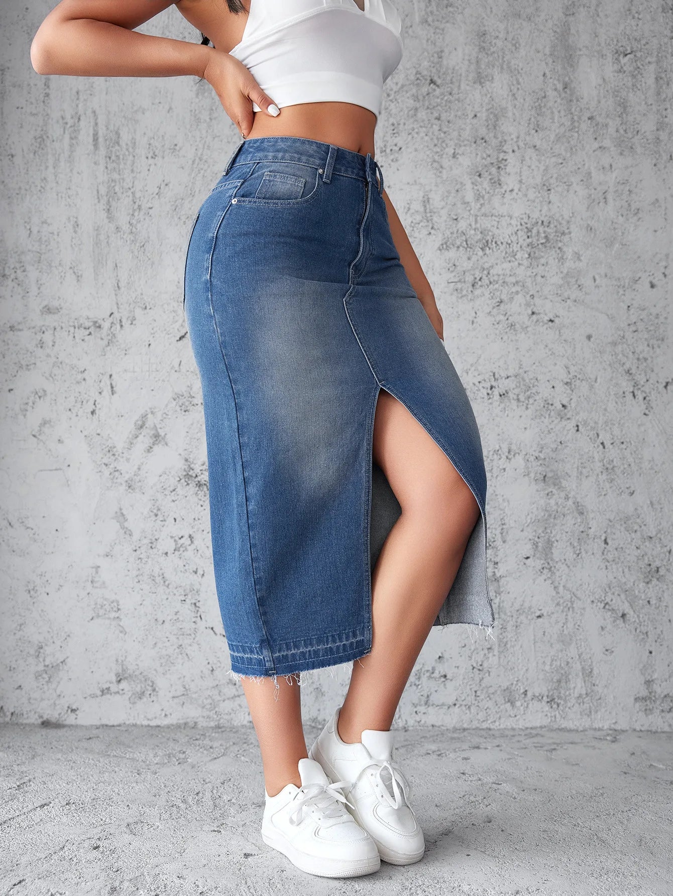 Denim Skirts Wrap Buttocks Dress Solid Washed High Waist Women Pencil Skirt Spliced Pockets Ankle Length Slim Solid Casual