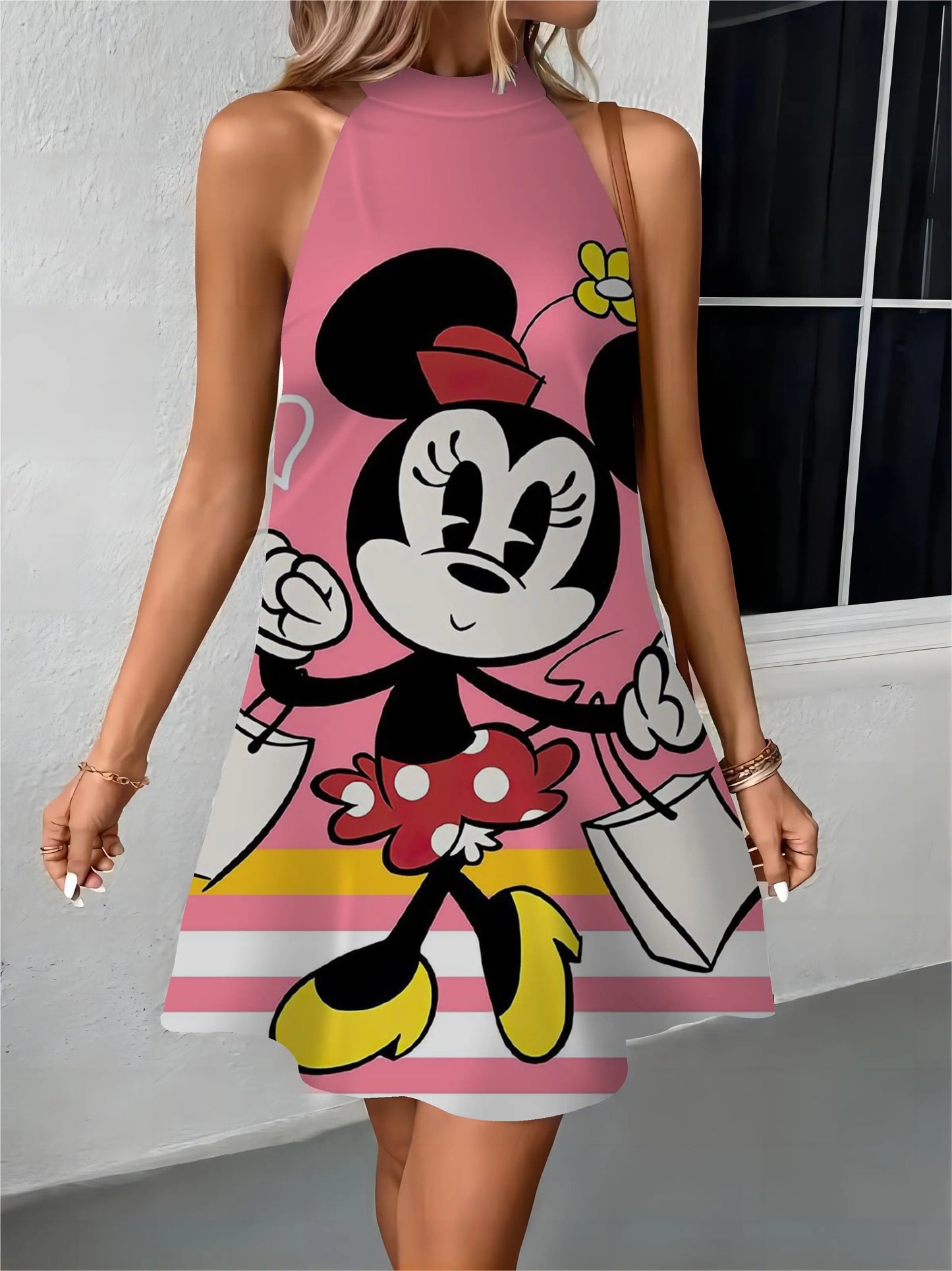 Midi Dresses Beach Dress Minnie Mouse Disney Apron Bow Knot Mickey Off Shoulder Womens Fashion Summer 2024 Elegant Women Party