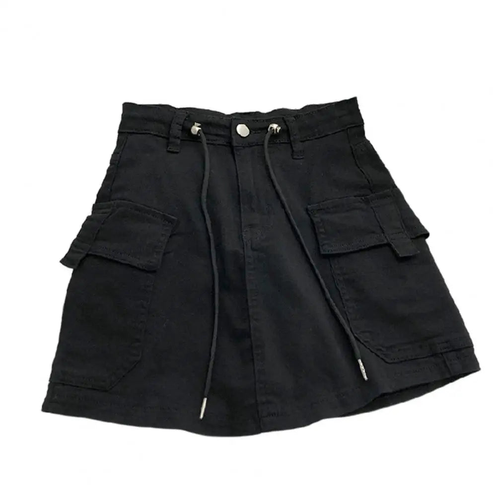 Drawstring High Waist Mini Skirt Women Streetwear Big Pocket Cargo Skirt Woman Fashion 2024 short A Line Skirts Mujer