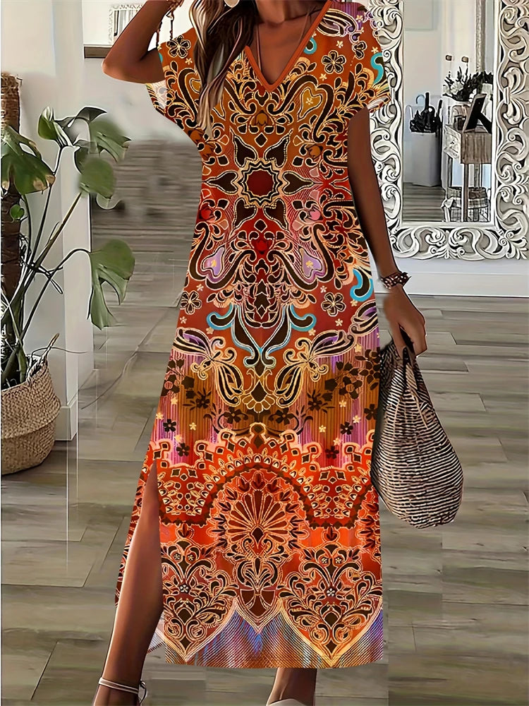 New Vacation Women's Dresses Sexy Leopard Print Elegant Midi Dresses Short Sleeve Dresses Fashion Oversized Dresses 2025 Summer