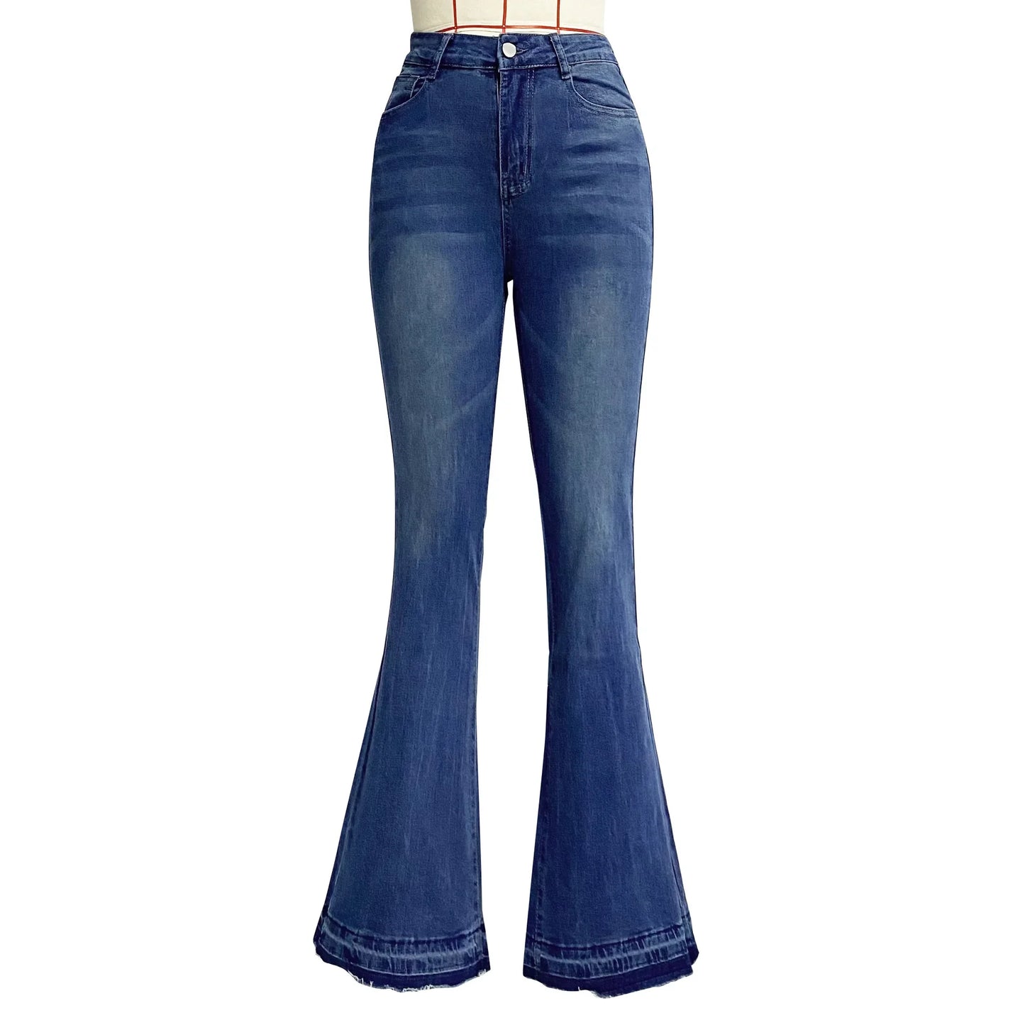 Women Jeans Flare Pants Denim Zipper Fly Washing Slim Fit Flash Pockets High Waist Slight Strech Solid Color Ankle Length