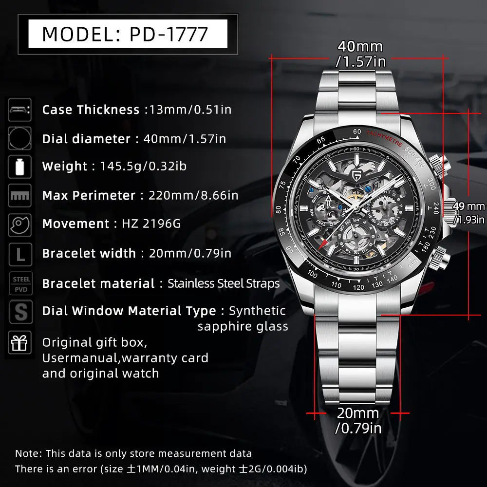 Pagani Design HZ 2196G Automatic Mechanical Watch Stainless Steel Waterproof Sport 10Bar Luxury Casual Watch for Men Reloj Hombr